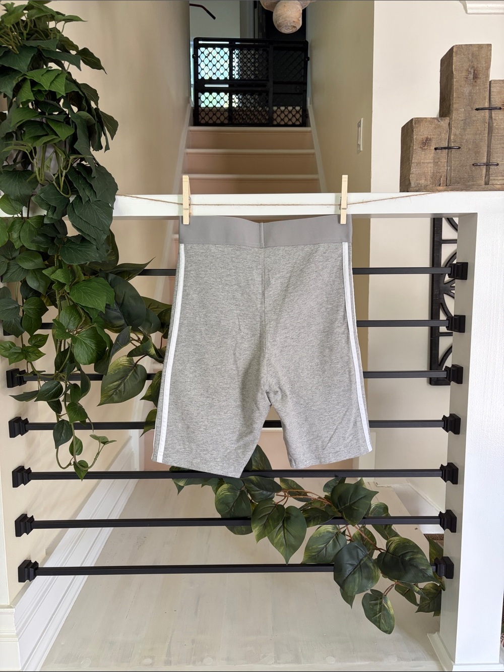 adidas Gray Athletic Shorts with White Stripes - Picture 2 of 5